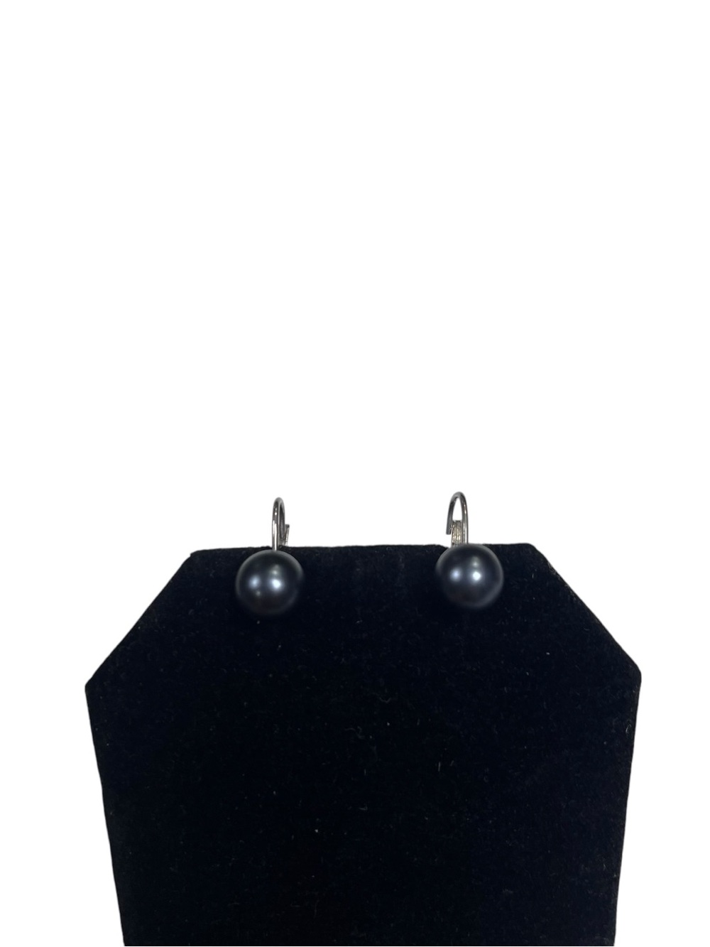 Vtg 925 Sterling Silver Black Pearl Leverback Drop Earrings 7.5mm Round Dangle